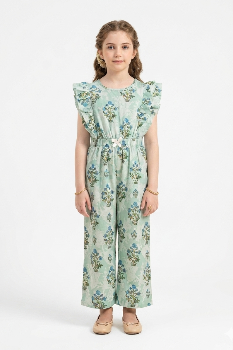 Premium Quality All-Over printed Soft Cotton Frill Jumpsuit