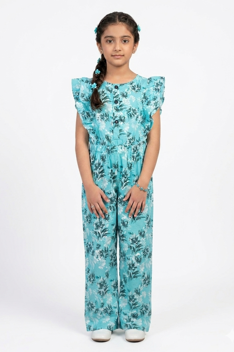 Premium Quality All-Over printed Soft Cotton Frill Jumpsuit