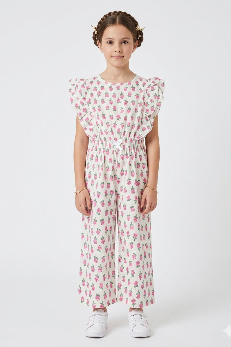 Premium Quality All-Over printed Soft Cotton Frill Jumpsuit