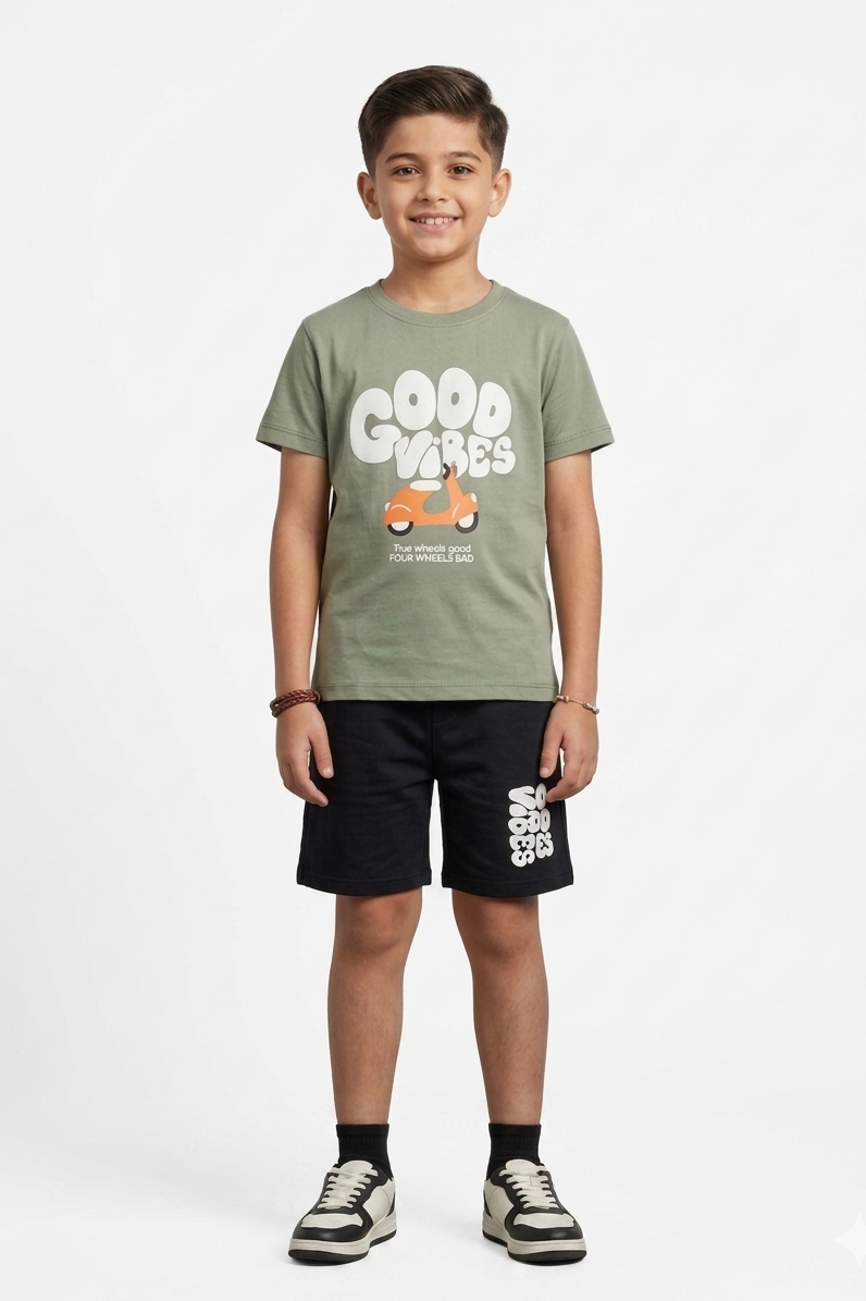 Premium Quality "Good Vibes" Printed Summer Suit For Boys