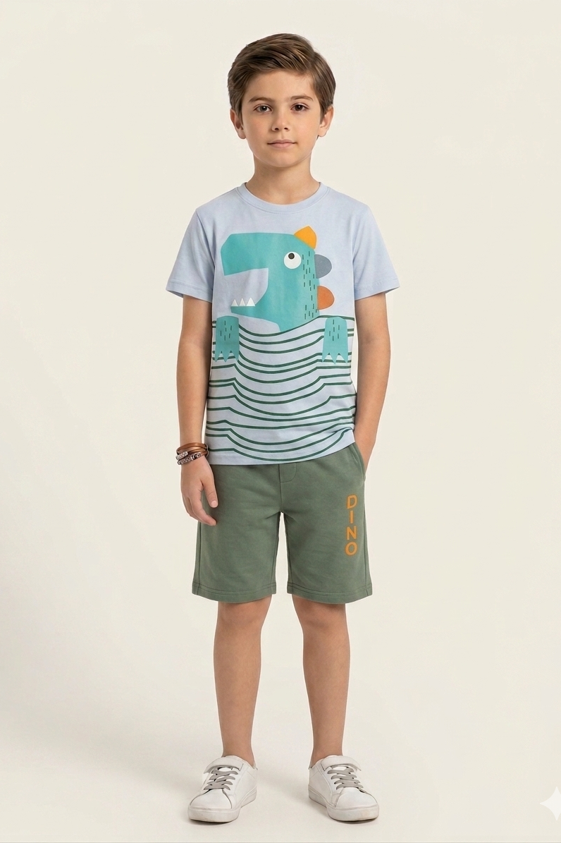Premium Quality "Dino" Printed Summer Suit For Boys