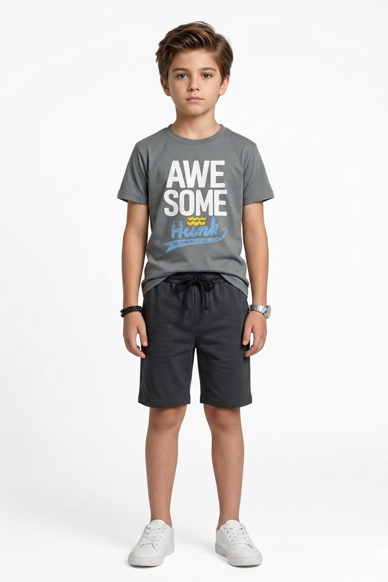Premium Quality "AWESOME" Printed Summer Suit For Boys