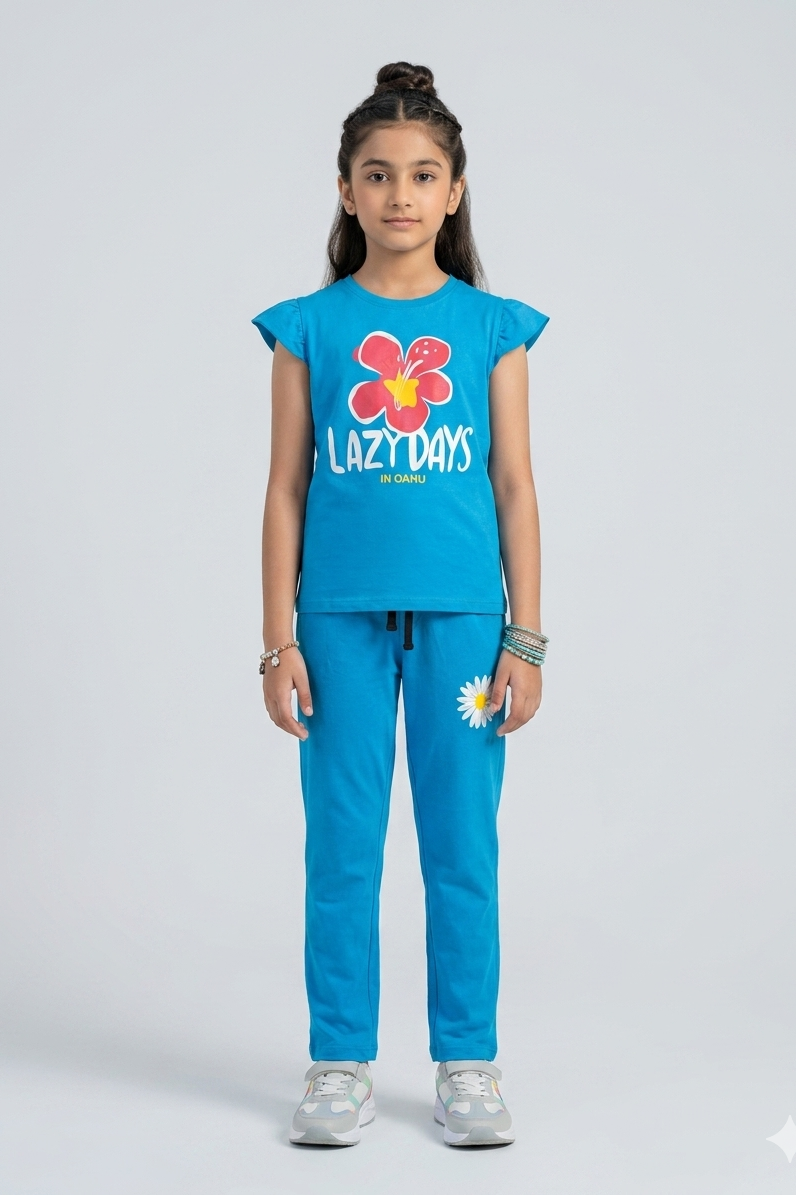 Girls Premium Quality "Lazy Days" Printed Summer Suit