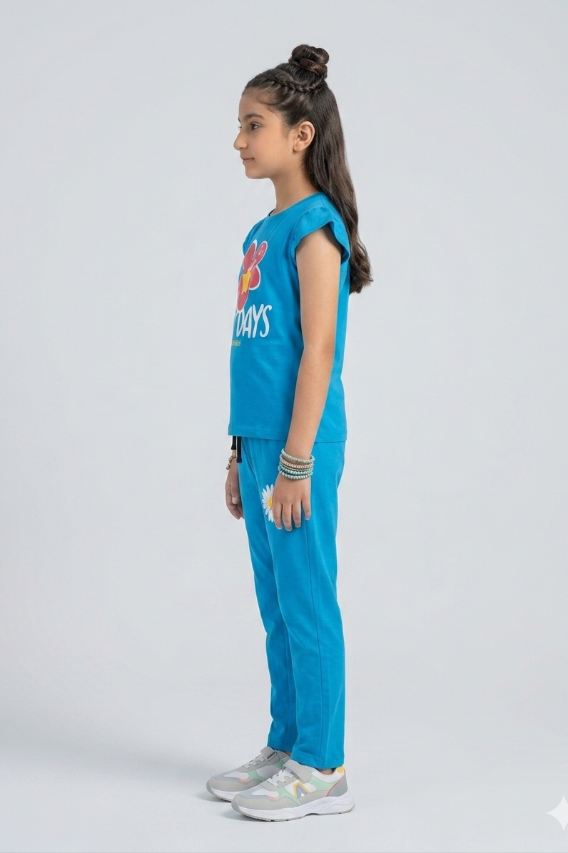 Girls Premium Quality "Lazy Days" Printed Summer Suit