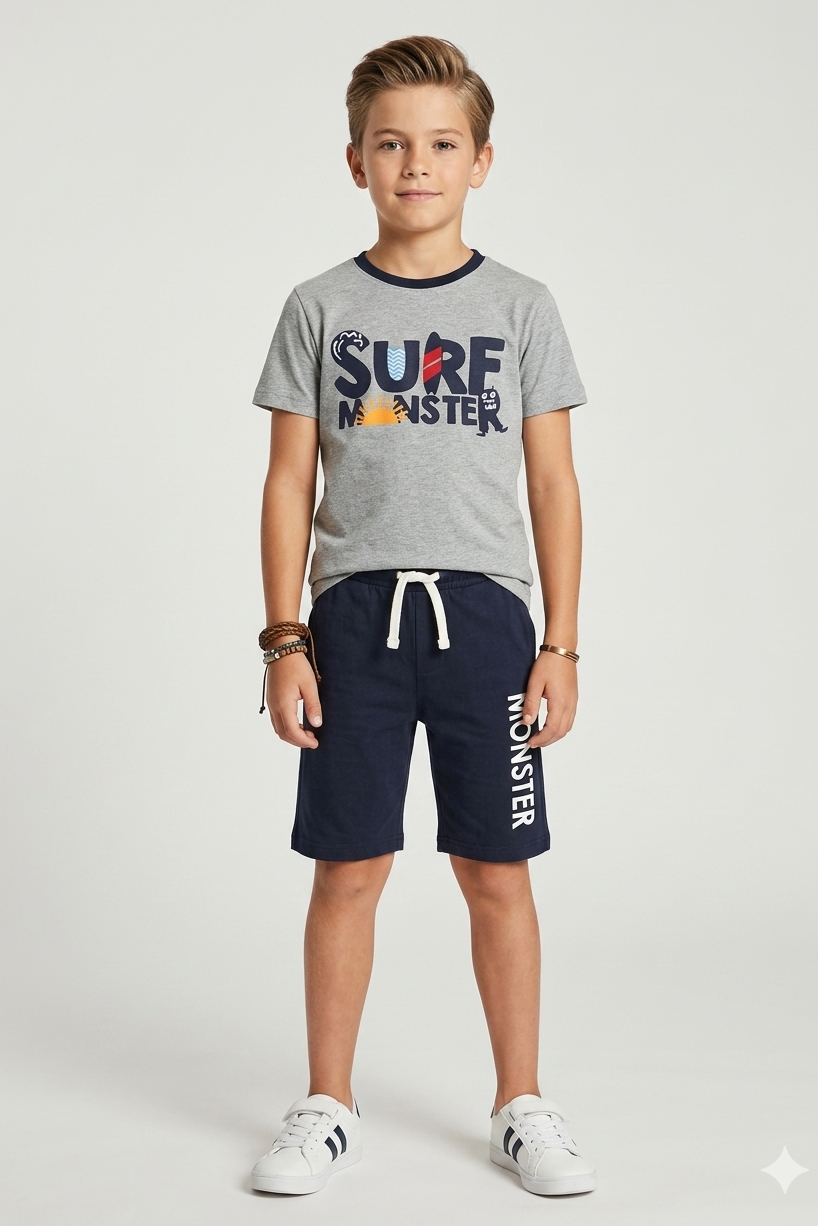 Premium Quality "Surf Monster" Printed Summer Suit For Boys