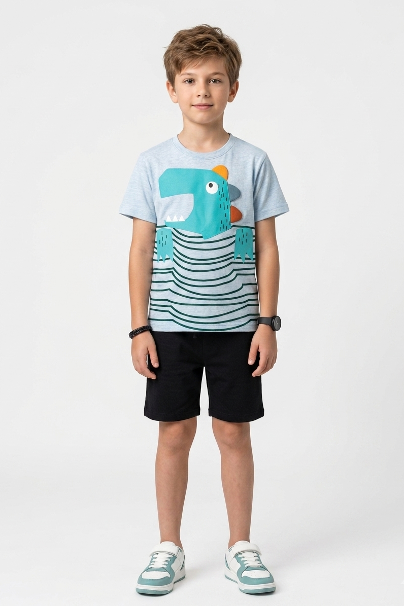 Premium Quality "Dino" Printed Summer Suit For Boys