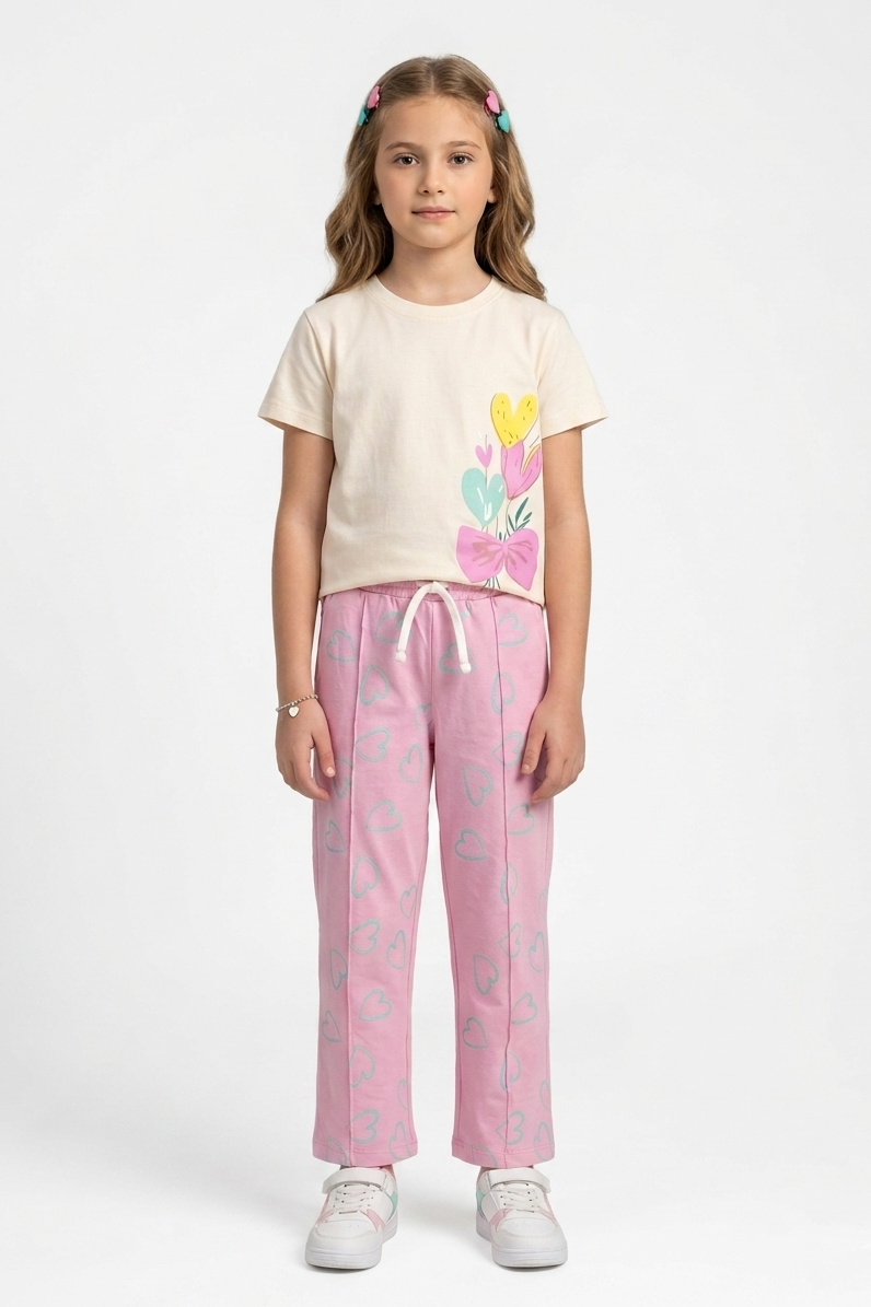 Girls Premium Quality "Hearts" Printed Summer Suit