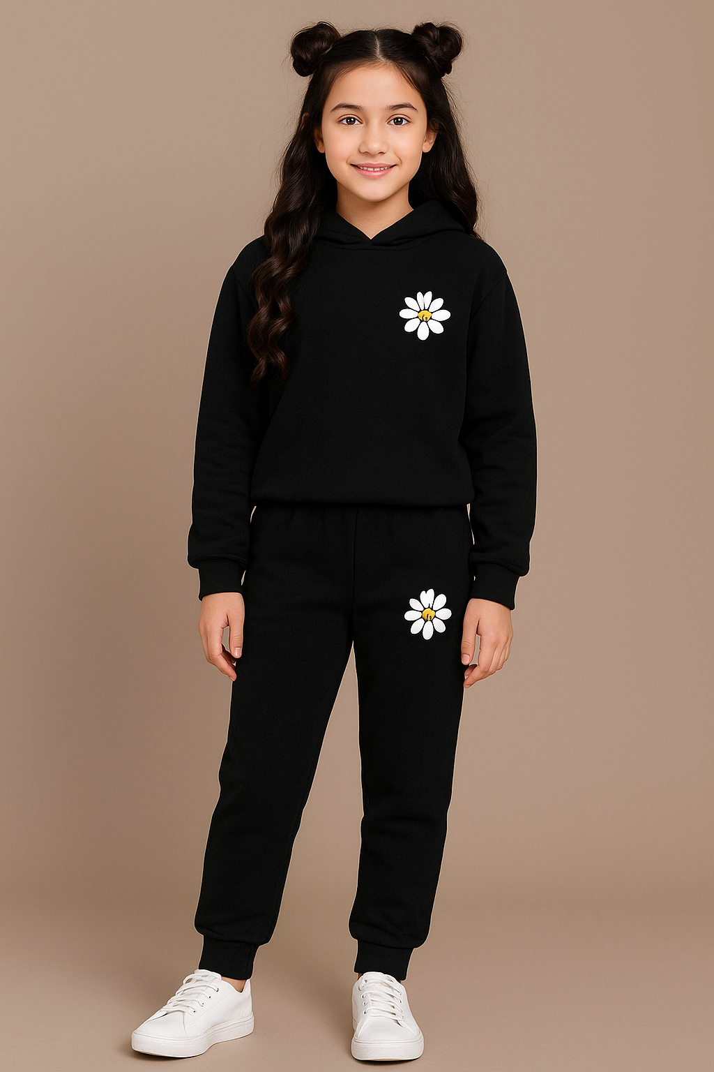Premium Quality "Winkey Flower Emoji" Printed Knit Sweater fleece Hoodie Suit for Girls