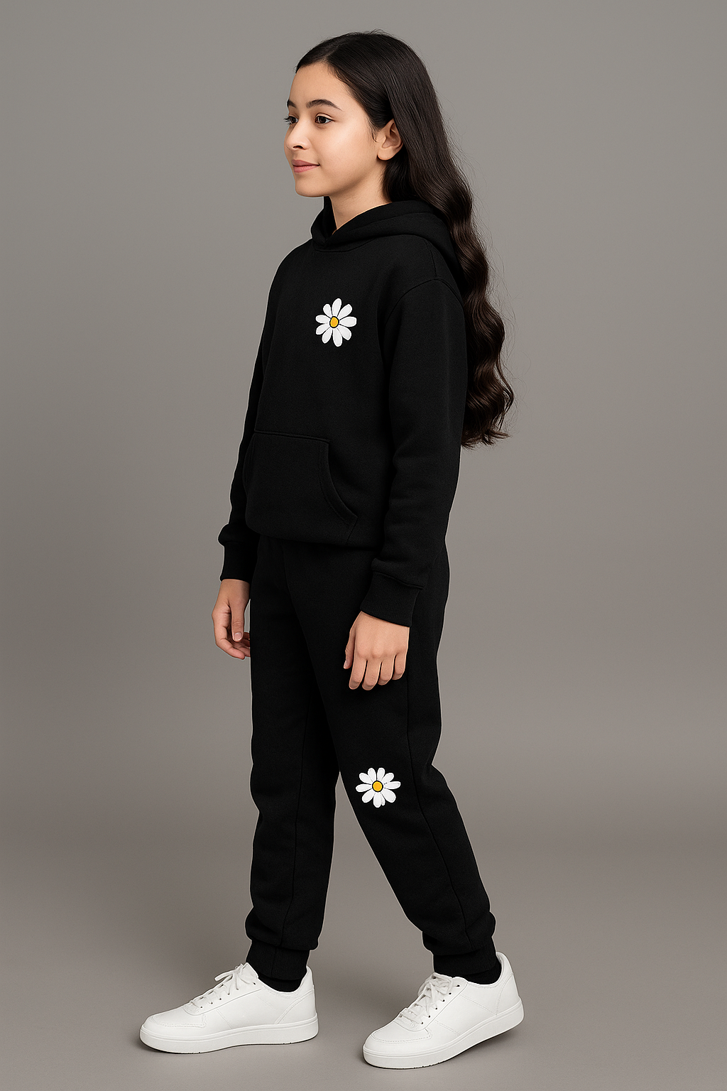 Premium Quality "Winkey Flower Emoji" Printed Knit Sweater fleece Hoodie Suit for Girls