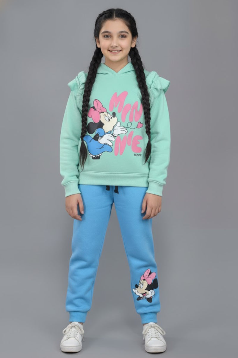 Premium Quality "Minnie Mouse" Printed Fleece Frill Hoodie Suit For Girls