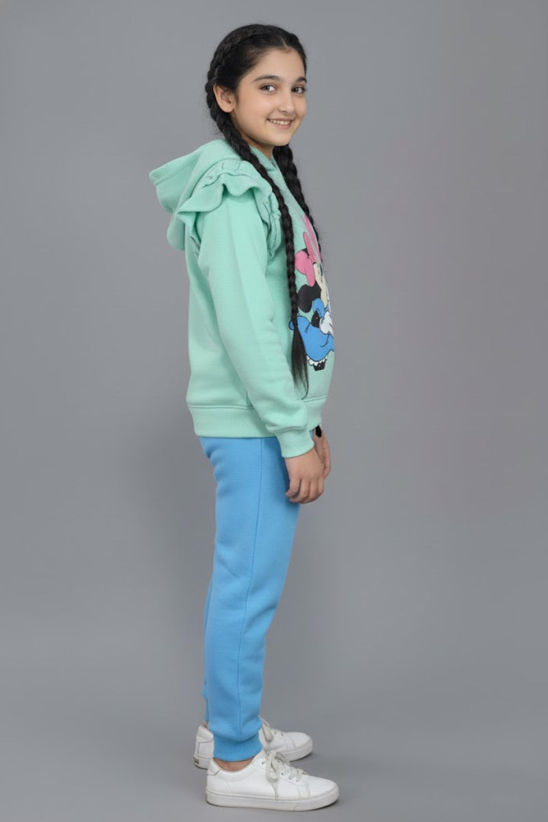 Premium Quality "Minnie Mouse" Printed Fleece Frill Hoodie Suit For Girls