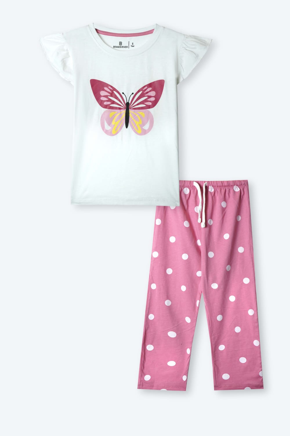 Girls Premium Quality &quot;Butterfly&quot; Printed Summersuit with polka dot pink Trouser
