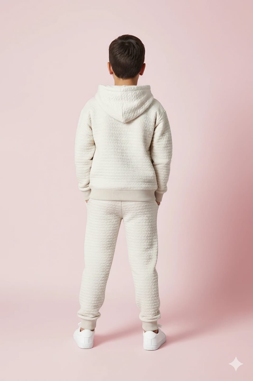 Premium Quality Quilted Jacquard Off White Tracksuit For Kids