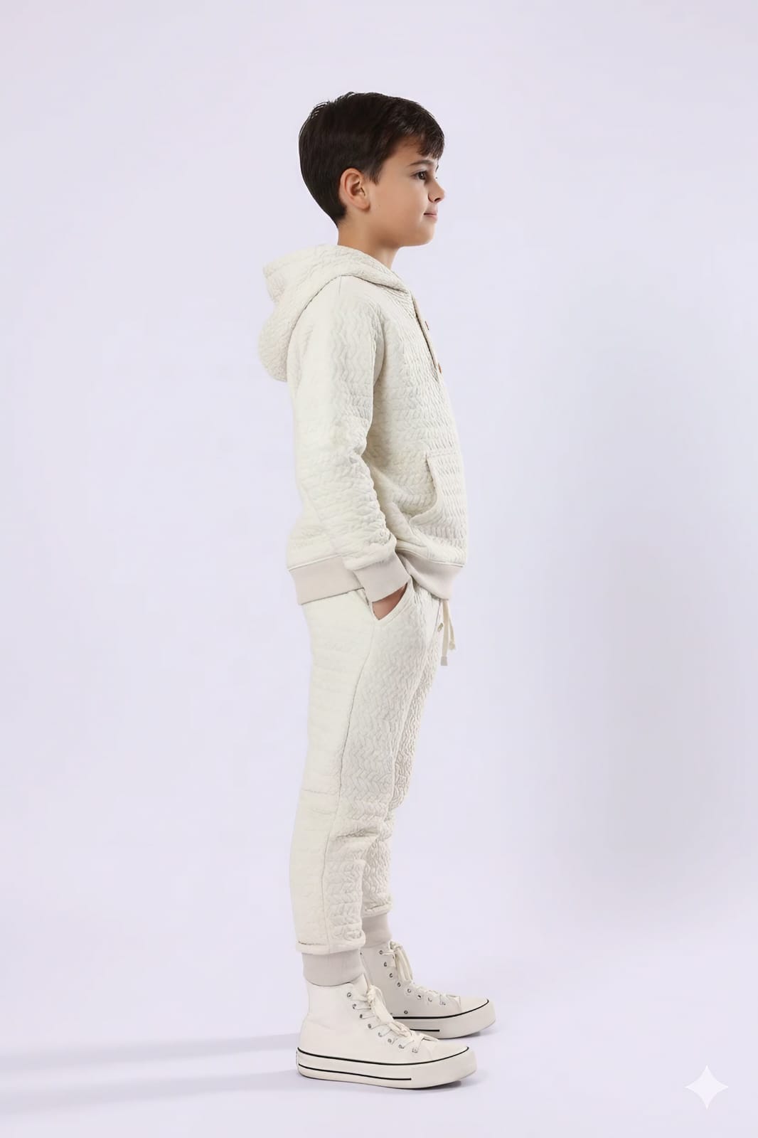 Premium Quality Quilted Jacquard Off White Tracksuit For Kids