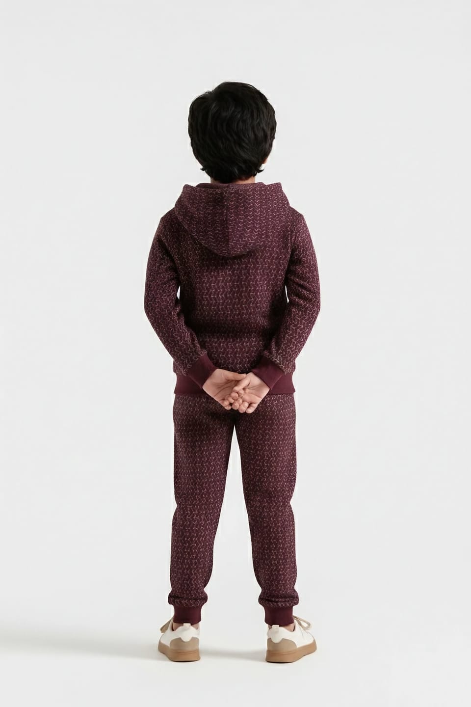 Premium Quality Quilted Jacquard Maroon Tracksuit For Kids.