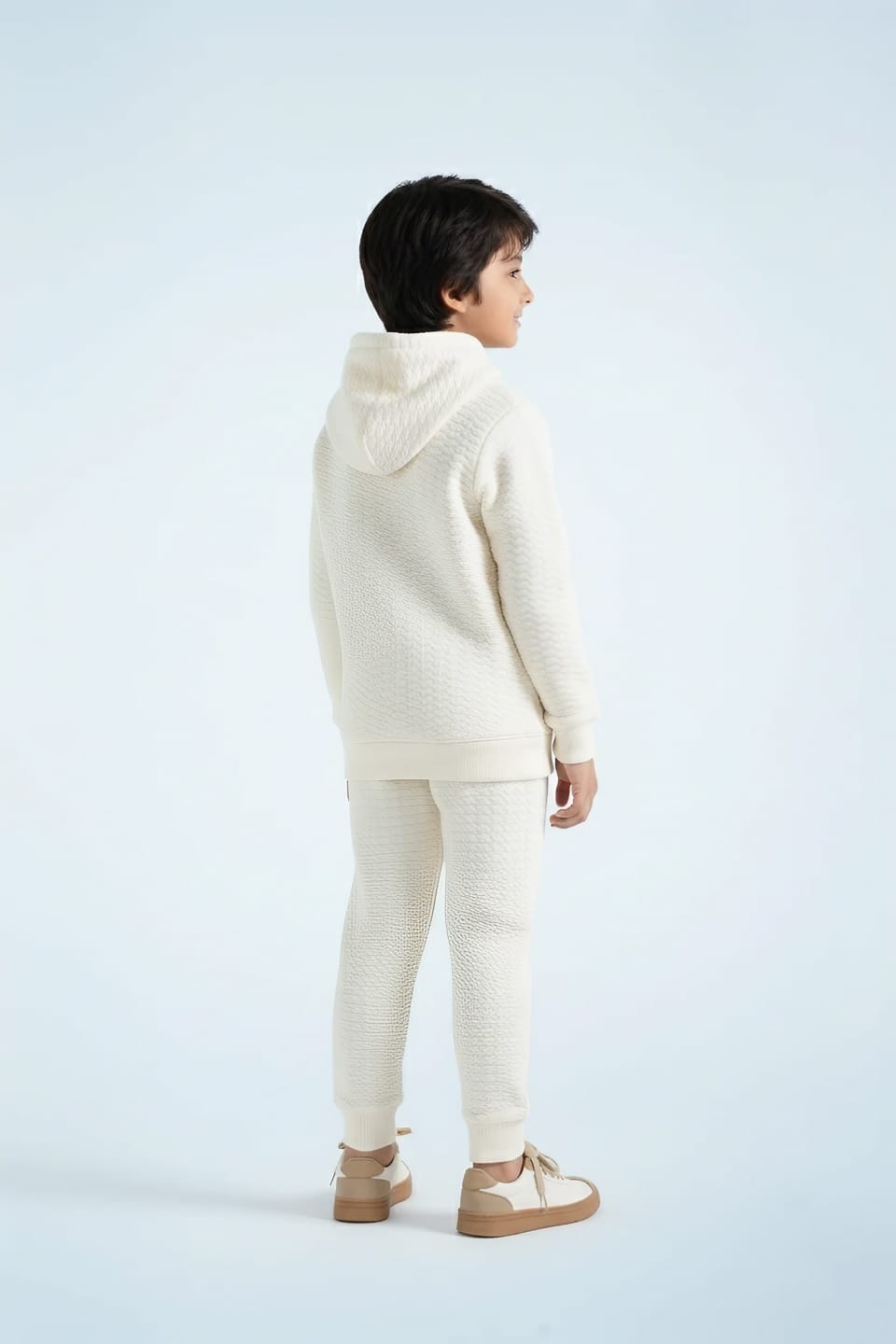 Premium Quality Quilted Jacquard Off White Tracksuit For Kids