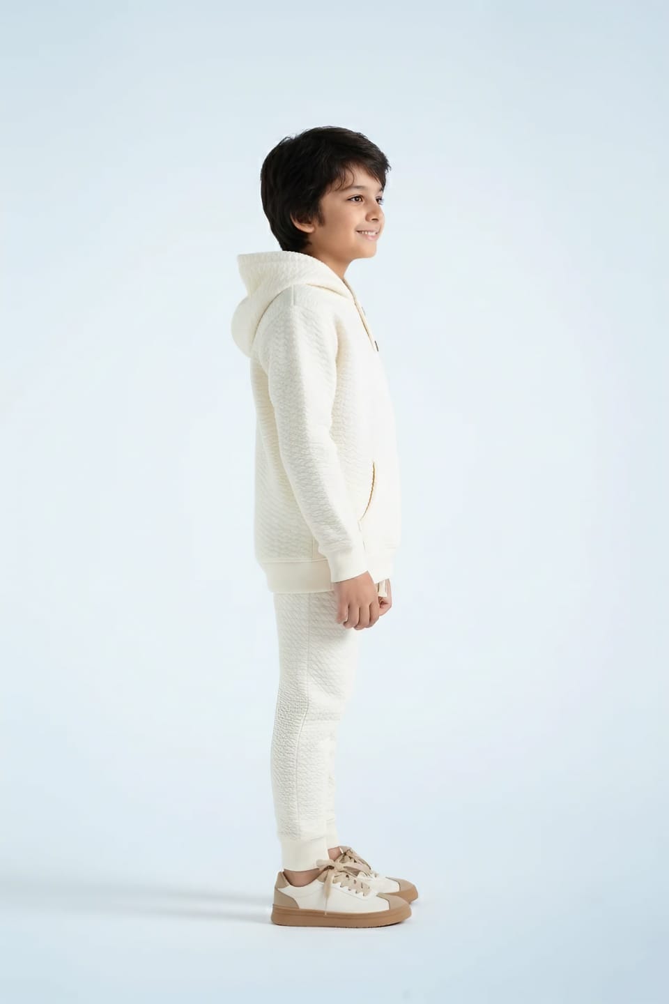 Premium Quality Quilted Jacquard Off White Tracksuit For Kids
