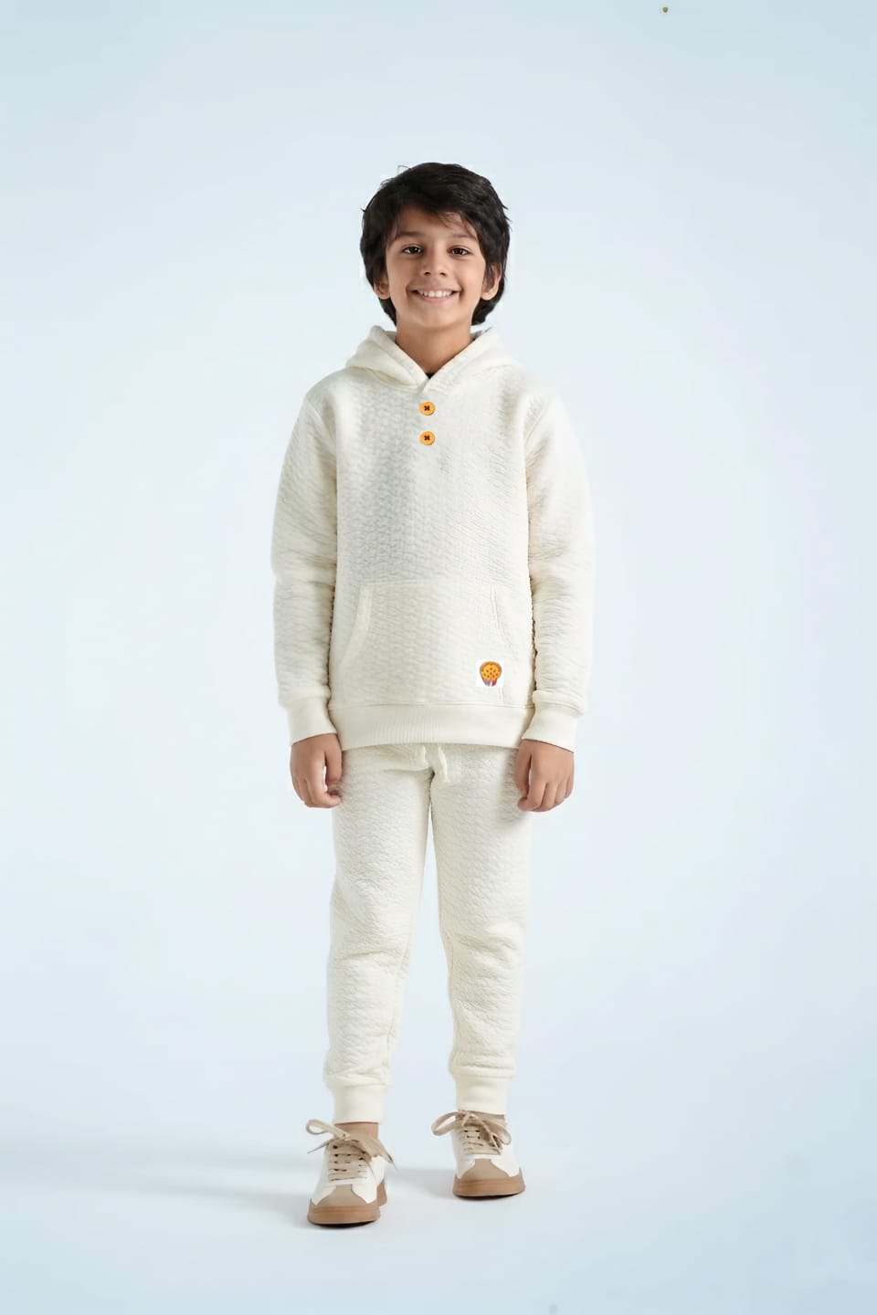 Premium Quality Quilted Jacquard Off White Tracksuit For Kids