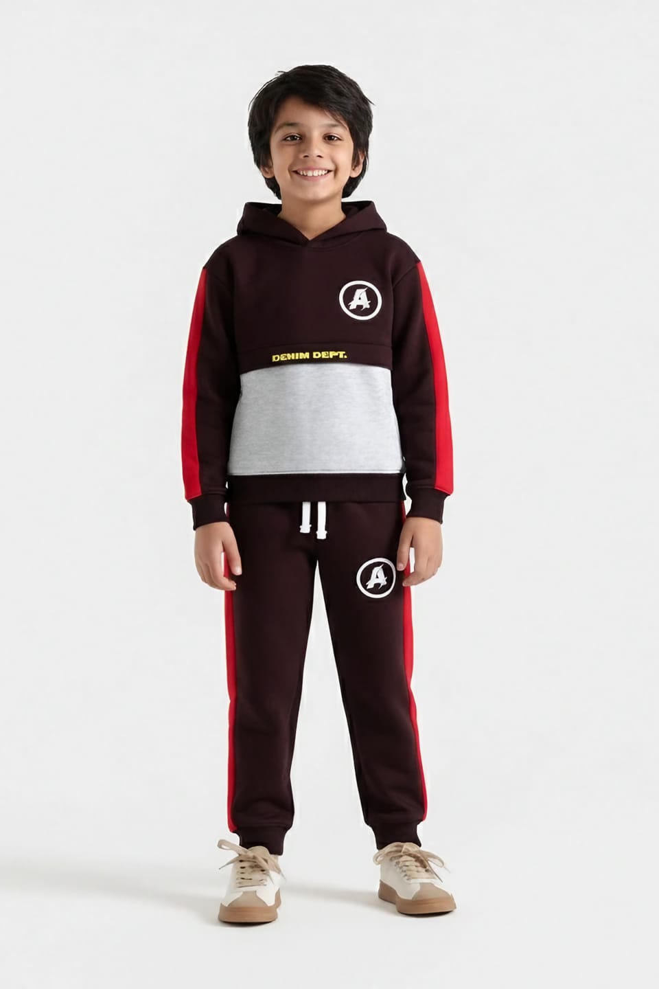 Premium Quality &quot;Denim Dept.&quot; Printed Panel Hoodie Suit For Boys