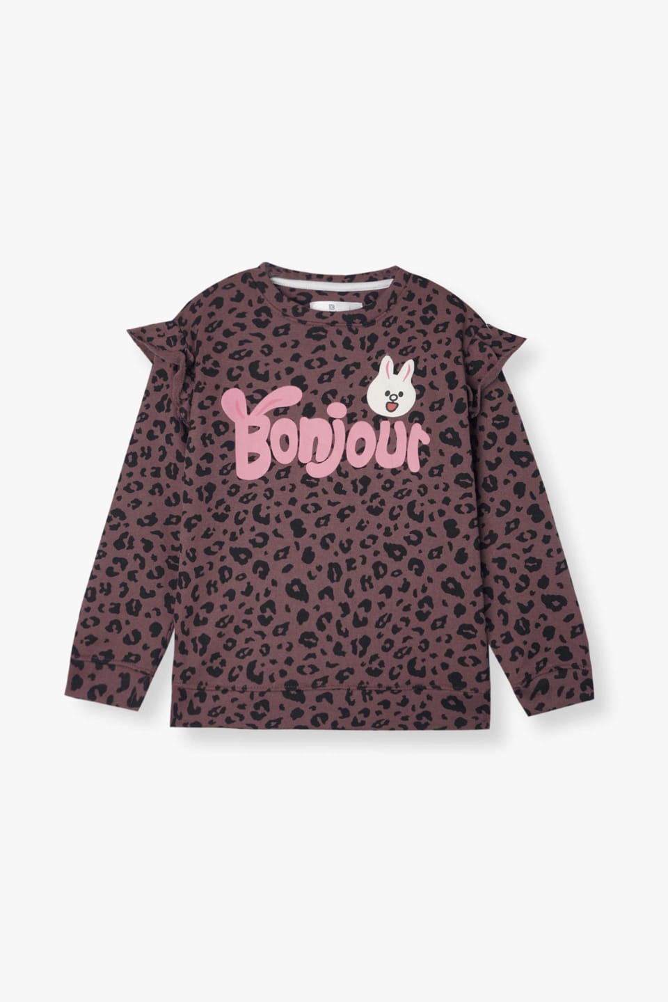 Premium Quality &quot;Bonjour&quot; Printed All-Over Frilled Sweatsuit For Girls