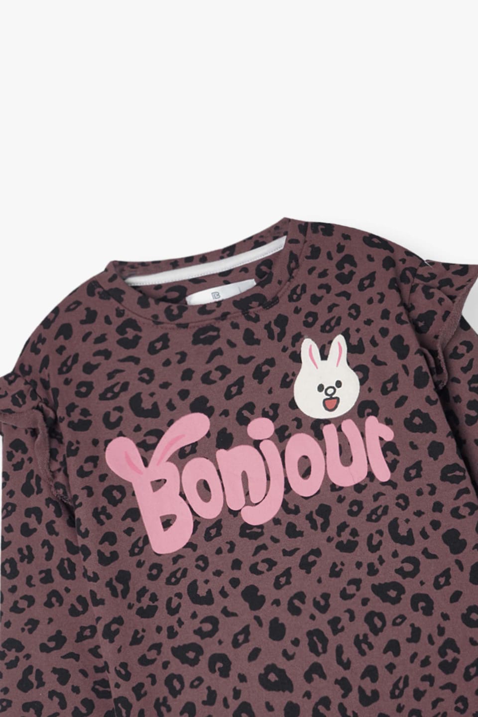 Premium Quality &quot;Bonjour&quot; Printed All-Over Frilled Sweatsuit For Girls