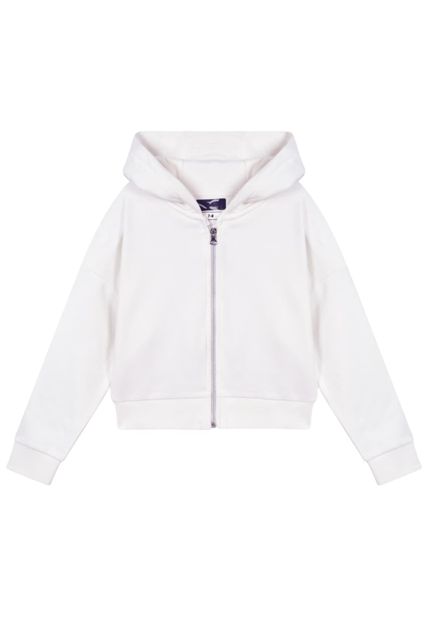Premium Quality Short Body Fleece White Zipper Hoodie For Girls