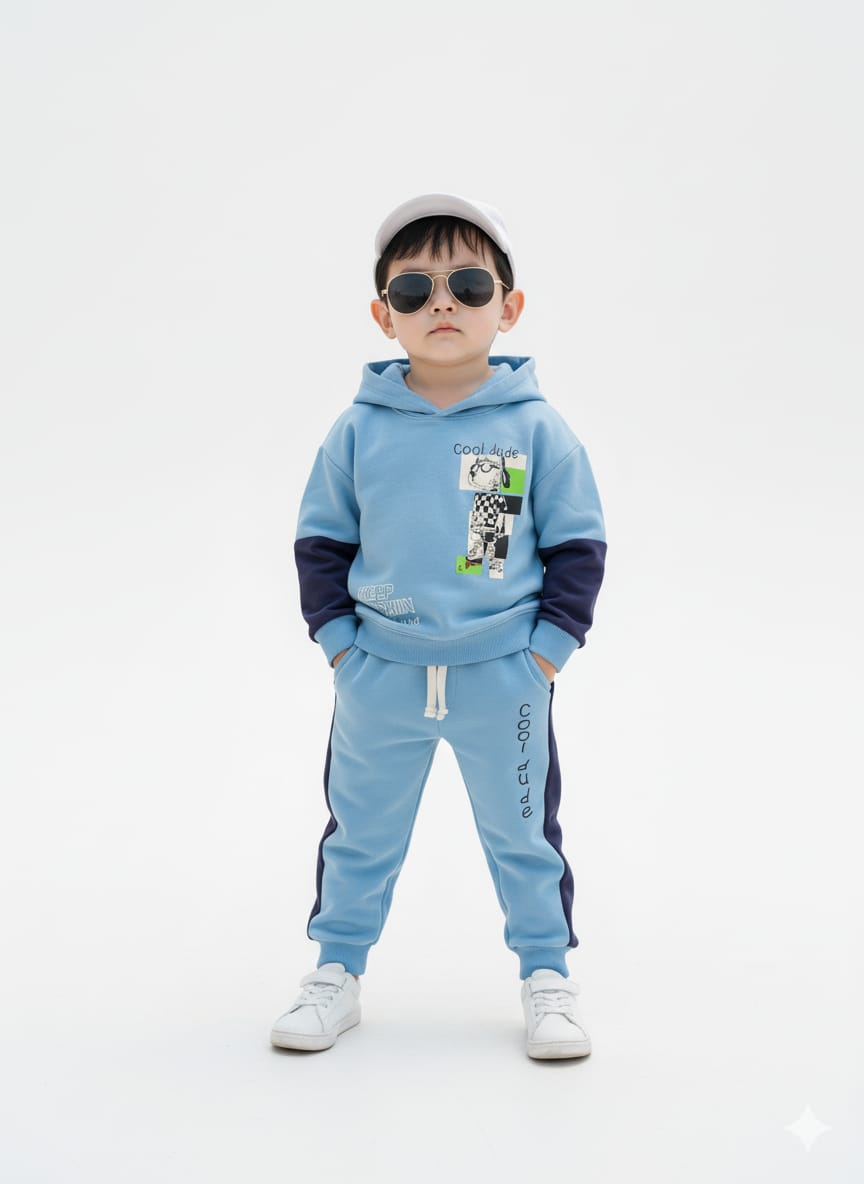 Premium Quality &quot;Cool Dude&quot; Printed Fleece Pull-Over Suit For Kids