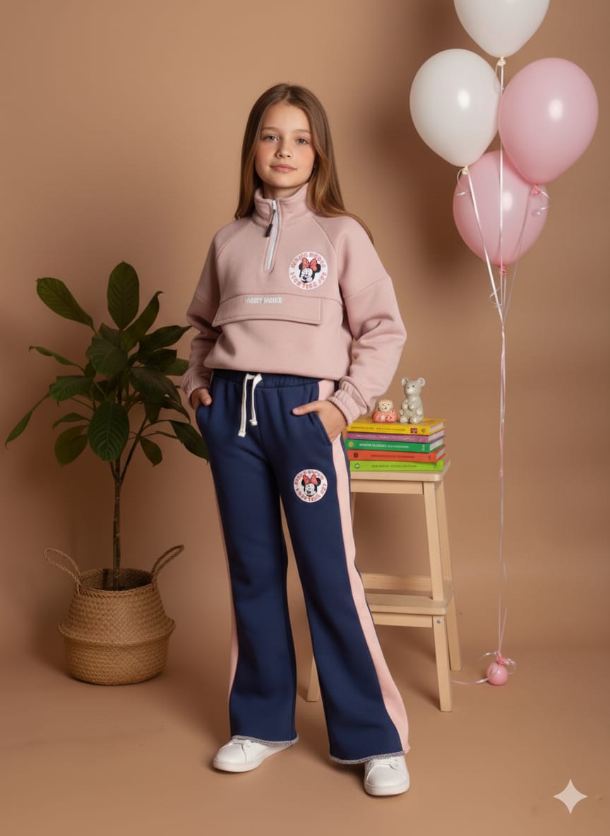 Premium Quality &#39;&#39;Mickey Mouse&#39;&#39; Printed  Mock Neck fleece Suit for Girls