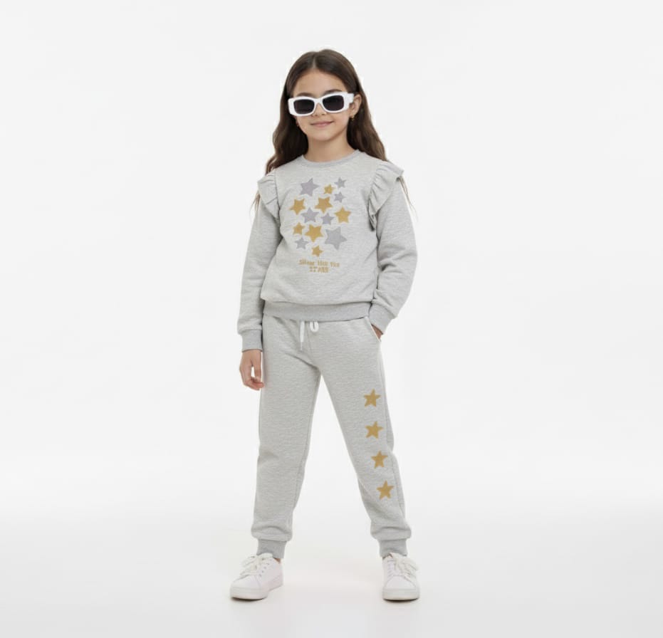 Premium Quality &quot;Stars &quot; Printed Fleece Suit For Girls