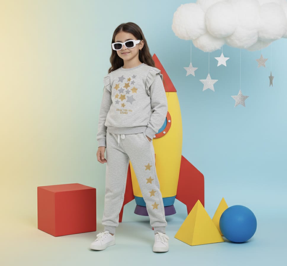 Premium Quality &quot;Stars &quot; Printed Fleece Suit For Girls