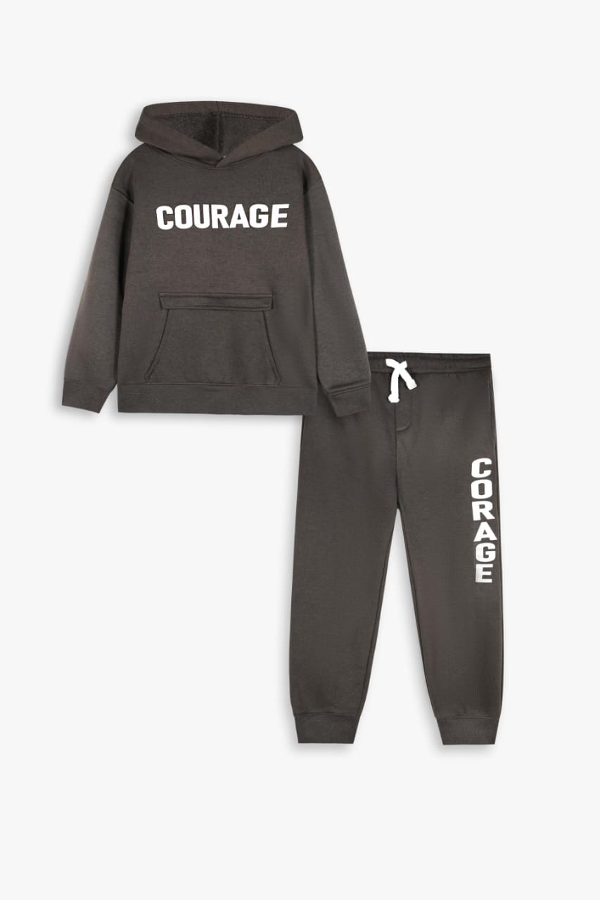 Premium Quality &quot;Courage&quot; Printed Fleece Hoodie Suit For Boys