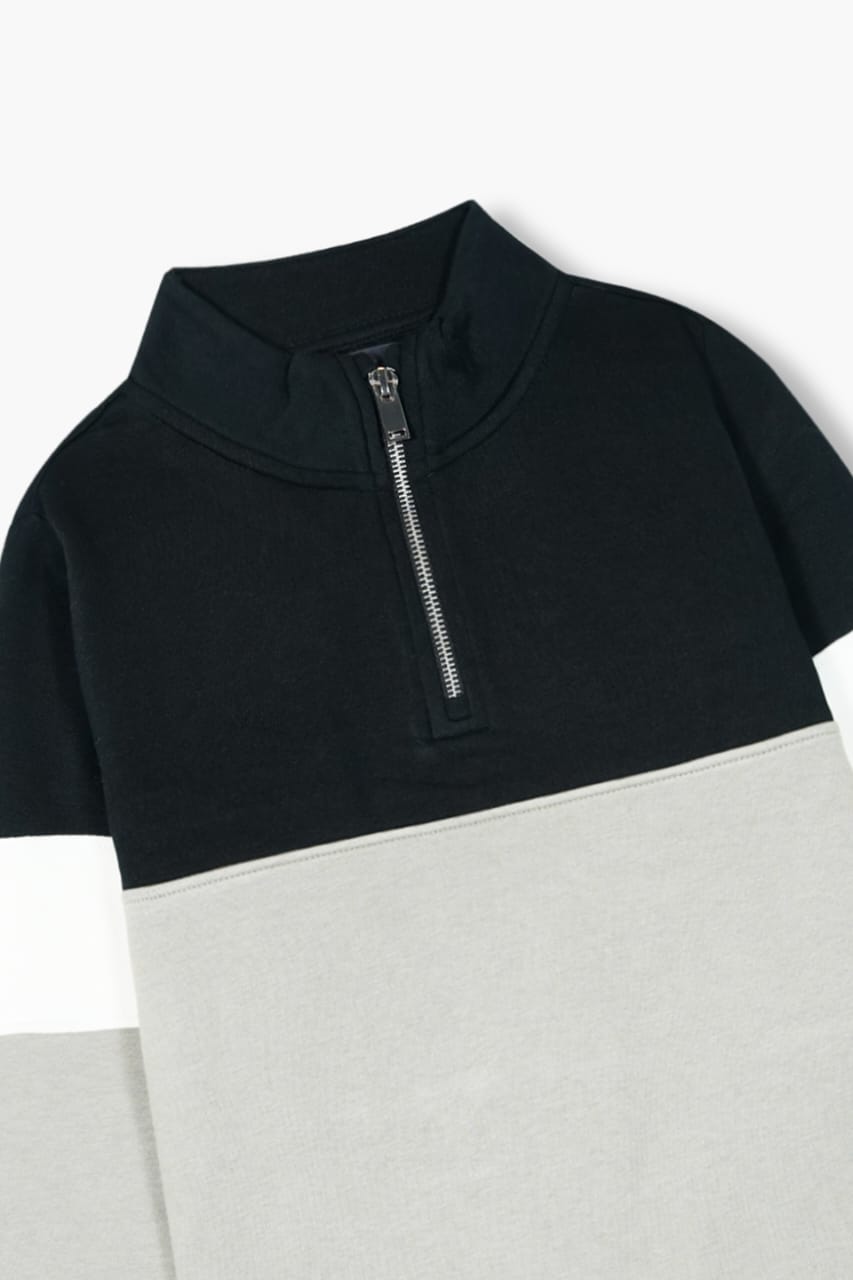Premium Quality Contrast Pannel Mock Neck Half Zipper Full Sleeve