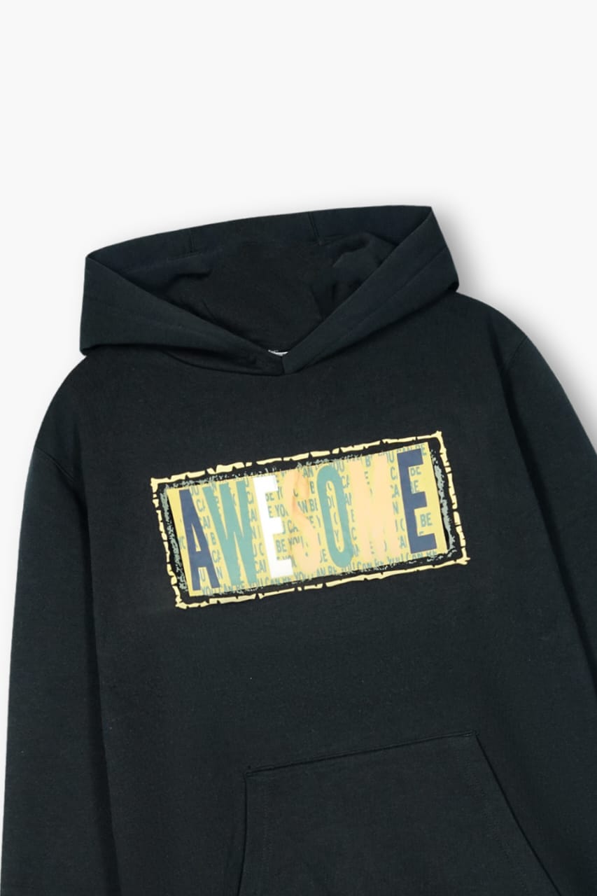 Premium Quality "AWSOME" Printed Fleece Pull-over Hoodie For Boys