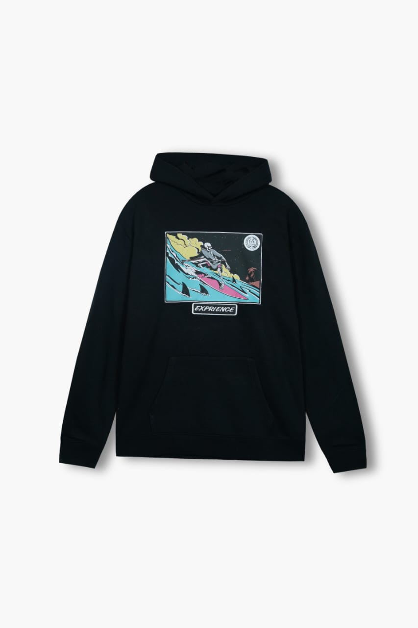 Premium Quality "Exprience" embroidered  Fleece Pull-over Black Hoodie For Boys