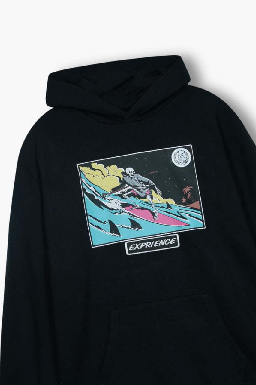 Premium Quality "Exprience" embroidered  Fleece Pull-over Black Hoodie For Boys