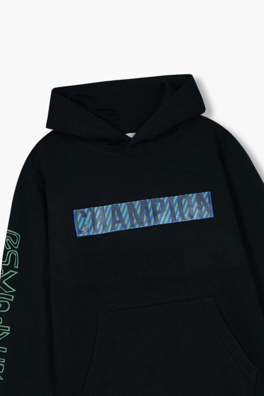 Premium Quality "CHAMPION" Printed black Pull-Over Hoodie For Kids