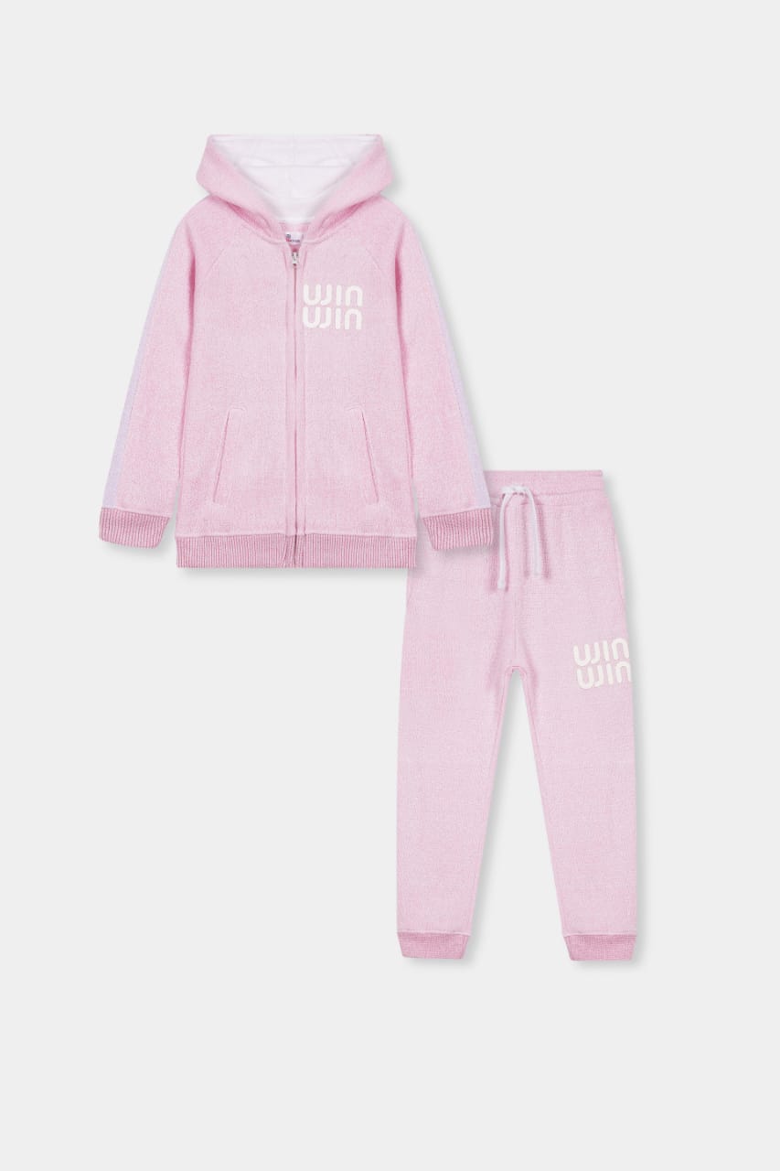 Premium Quality "Win Win " Printed Knit Sweater fleece Zipper Hoodie Suit for Girls