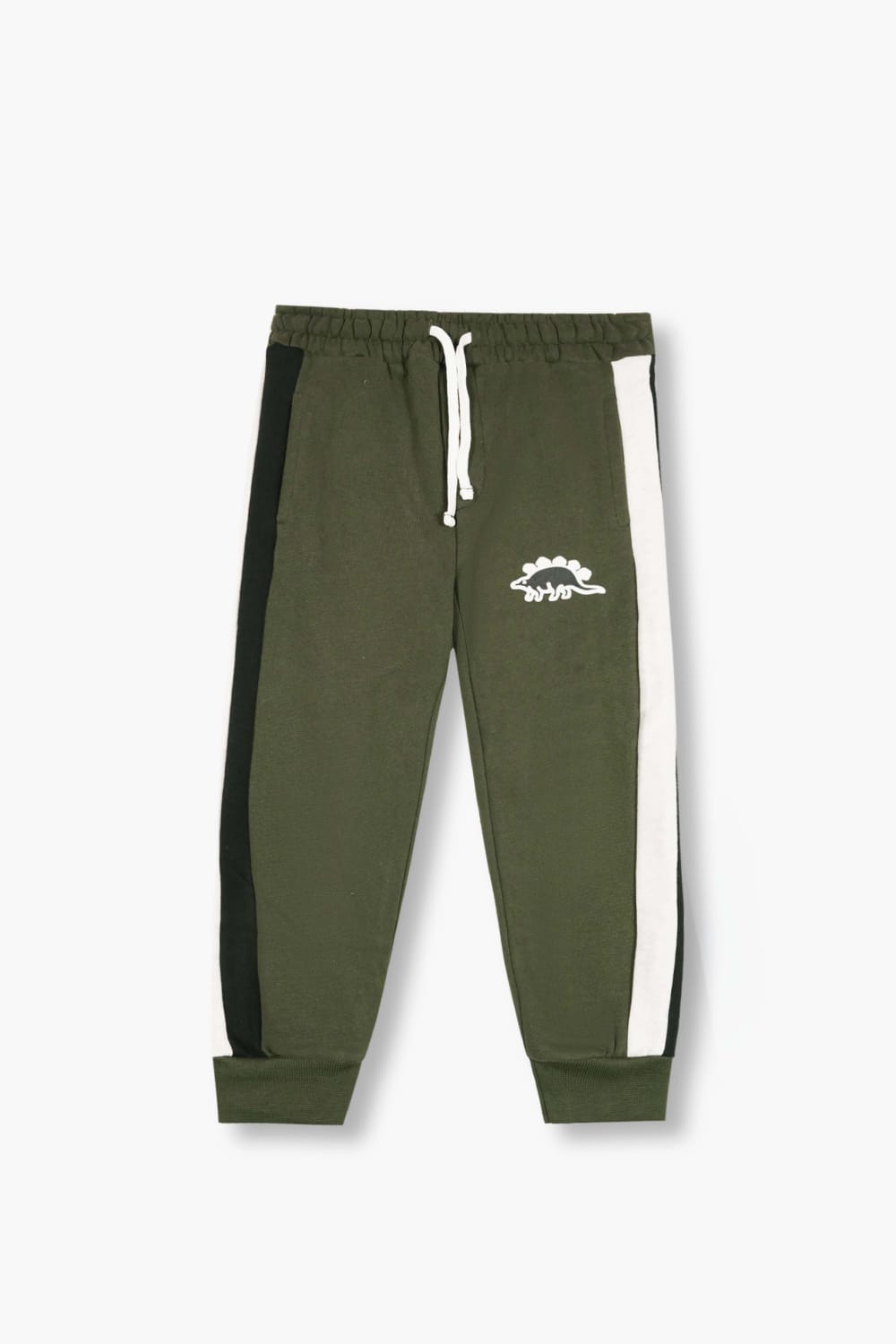 Premium Quality "Dino" Printed Pannel Olive Hoodie Suits For Kids