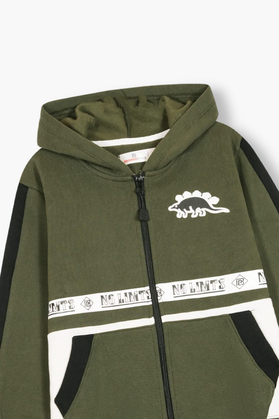 Premium Quality "Dino" Printed Pannel Olive Hoodie Suits For Kids