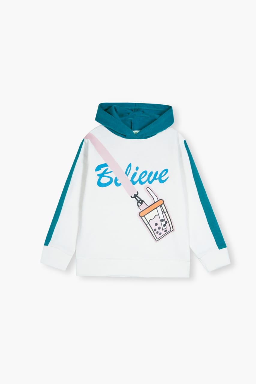 Premium Quality "Juice party" Printed Fleece Suit With Polka Dot Trouser For Girls