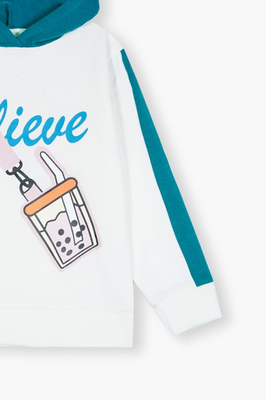 Premium Quality "Juice party" Printed Fleece Suit With Polka Dot Trouser For Girls