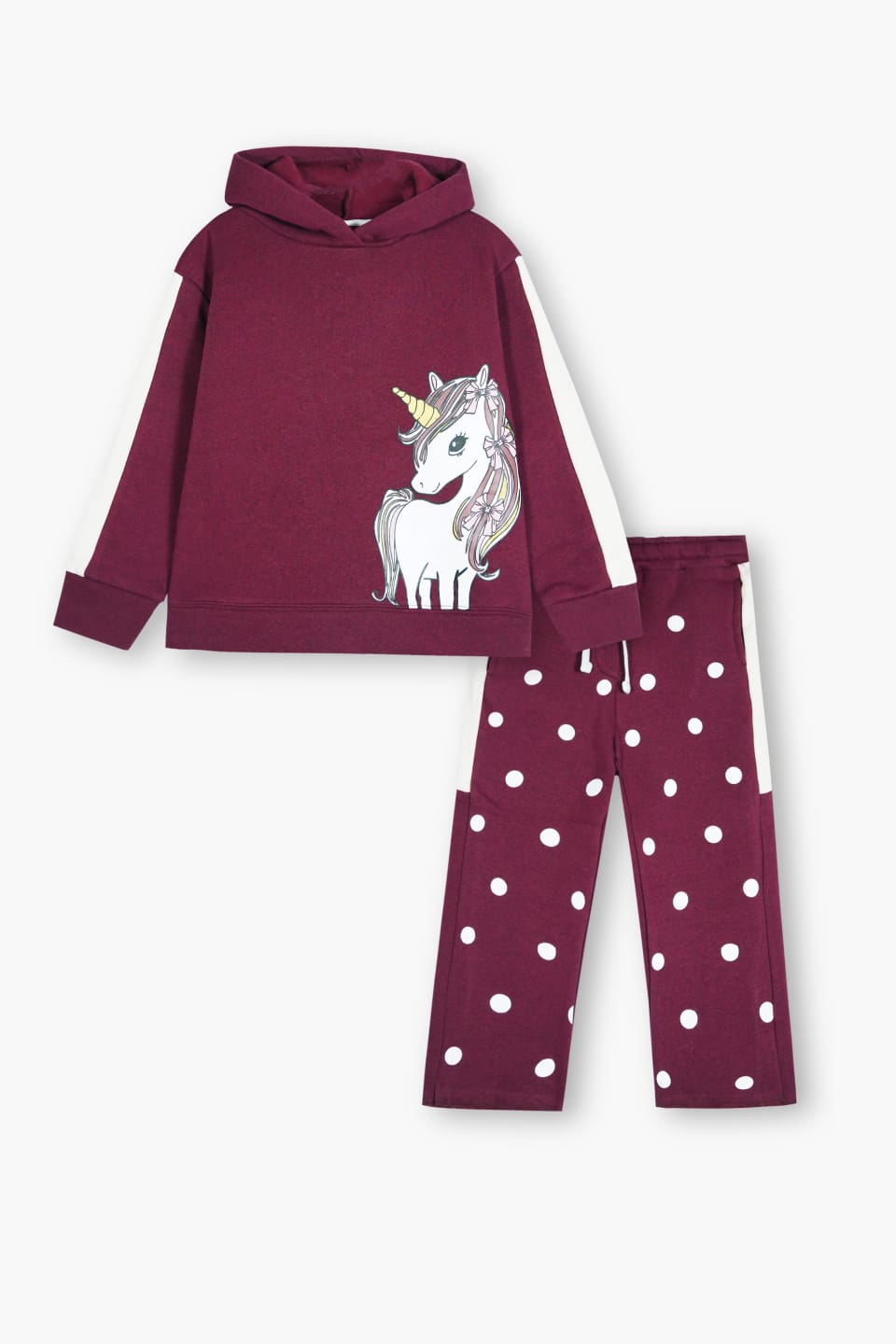 Premium Quality "Unicorn" Printed Fleece Suit With Polka Dot Trouser For Girls