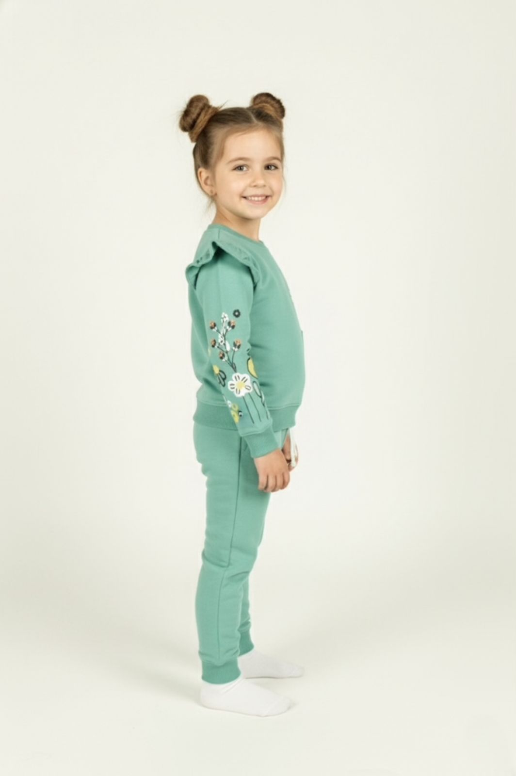 Premium Quality "Flowers" Printed Fleece Sweatsuit For Girls