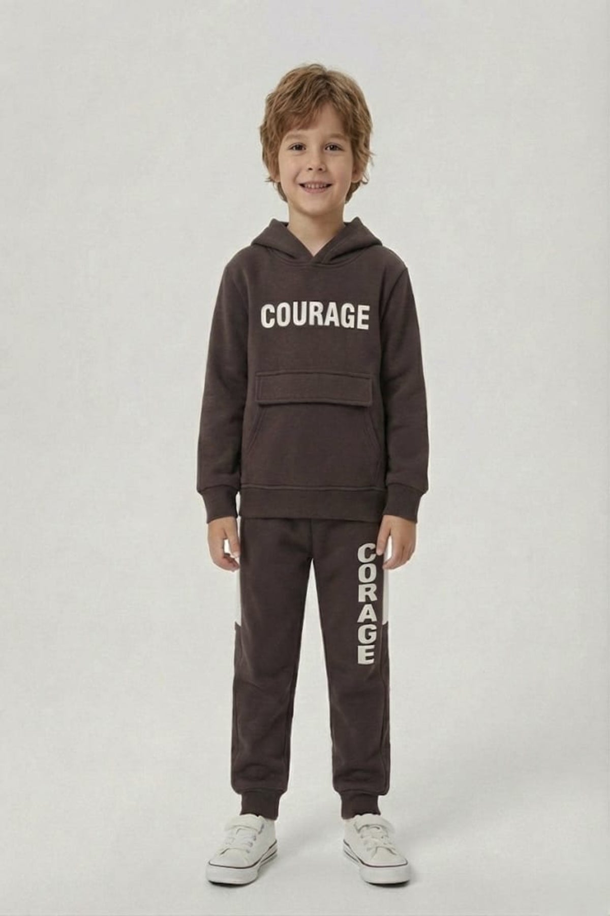 Premium Quality "Courage" Printed Pannel Fleece Hoodie Suit For Boys