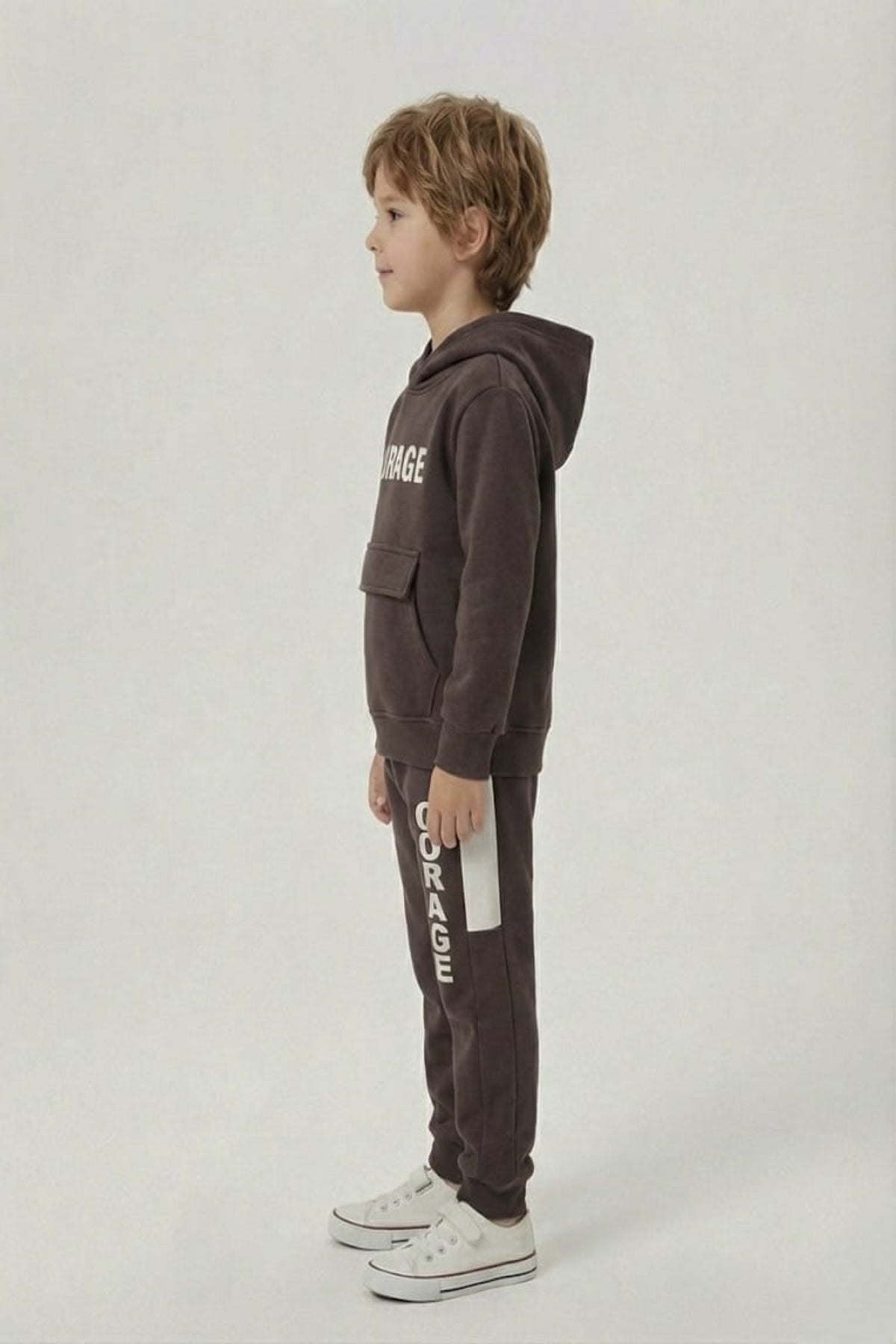 Premium Quality "Courage" Printed Pannel Fleece Hoodie Suit For Boys