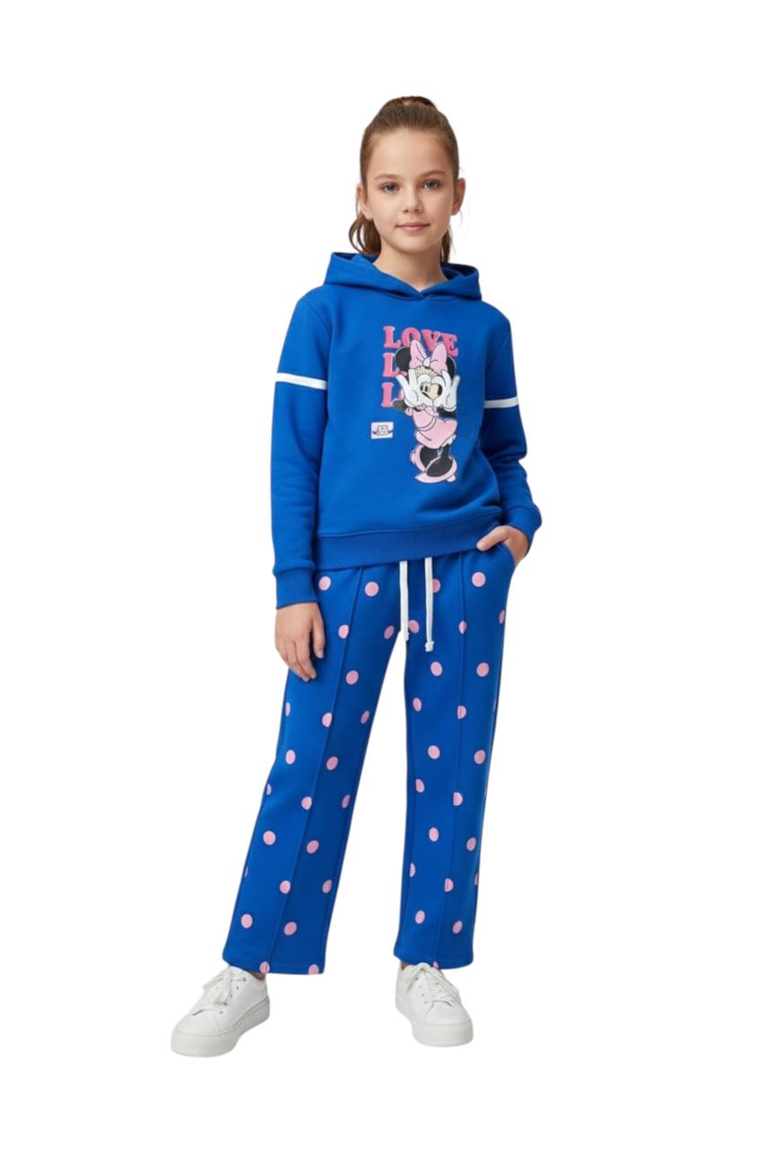 Premium Quality "Love Minnie" Printed Fleece Hoodie suit With Polka Dot For Girls