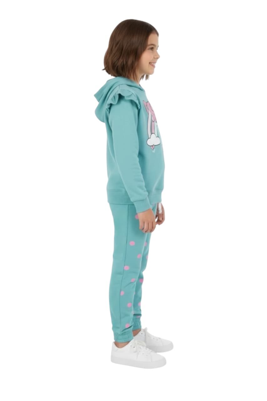 Premium Quality "Rainbow" Printed Fleece Hoodie  suit With Polka Dot For Girls