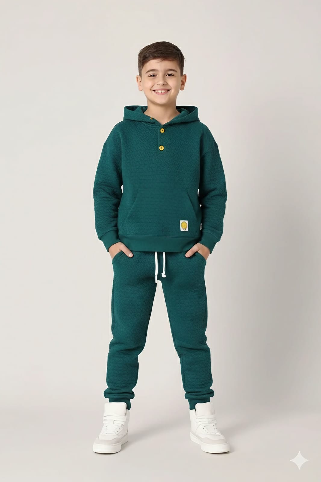 Premium Quality Quilted Jacquard  Teal Tracksuit For Kids