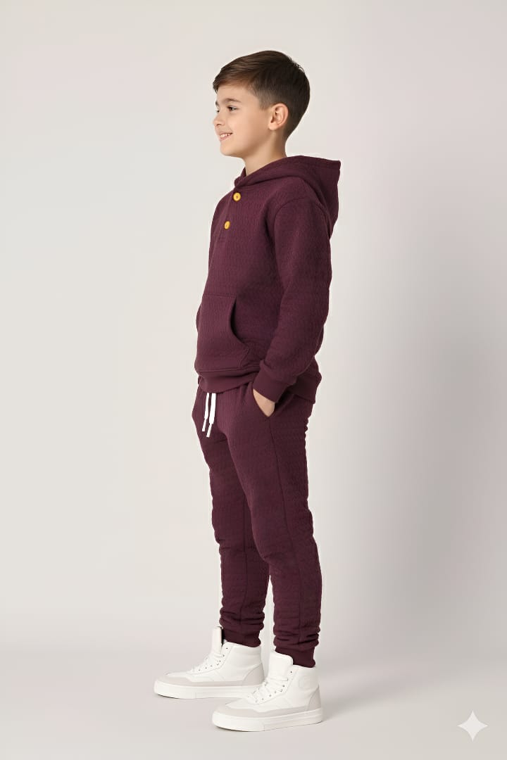 Premium Quality Quilted Jacquard Mahroon Tracksuit For Kids.