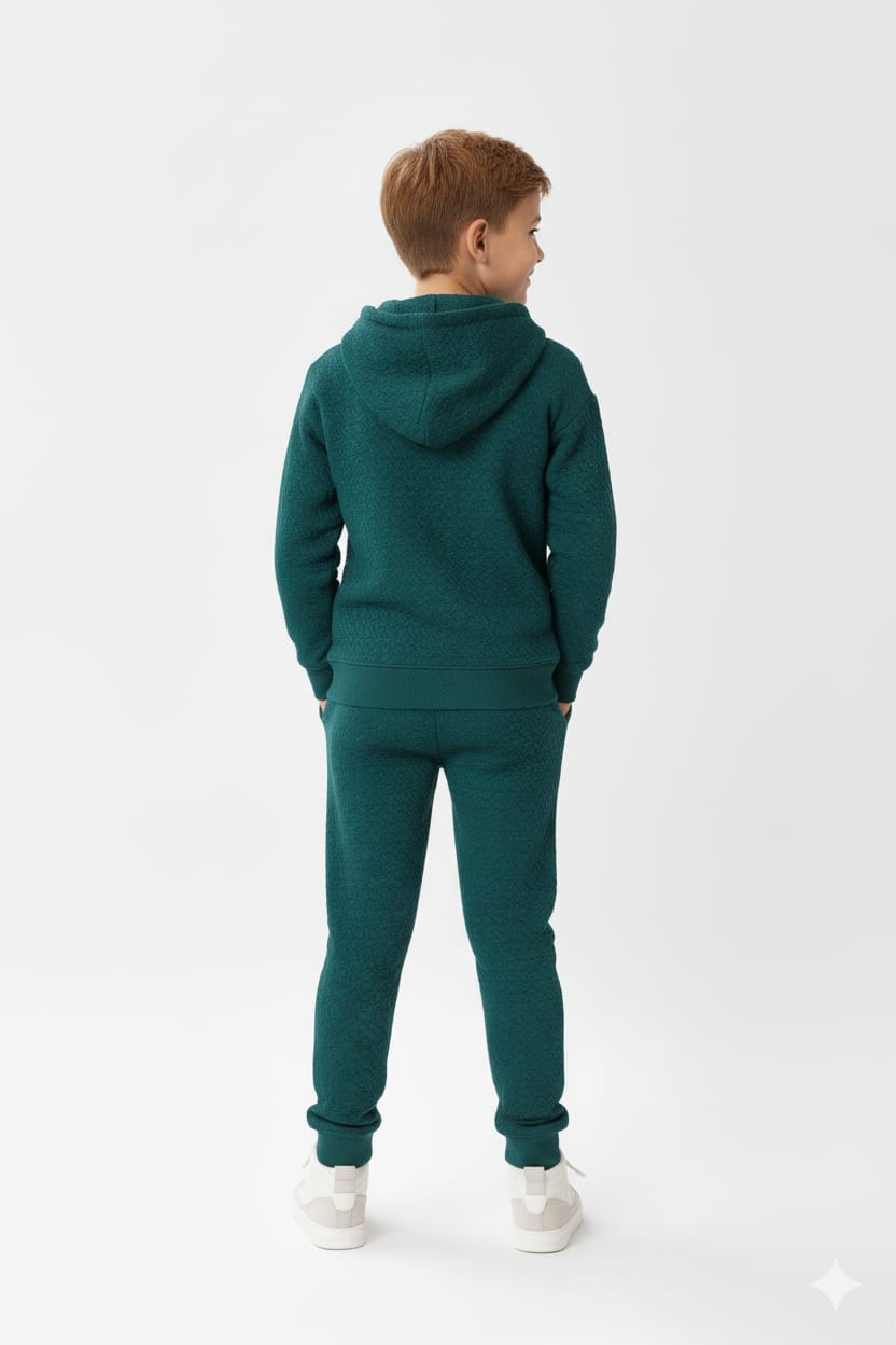 Premium Quality Quilted Jacquard  Teal Tracksuit For Kids